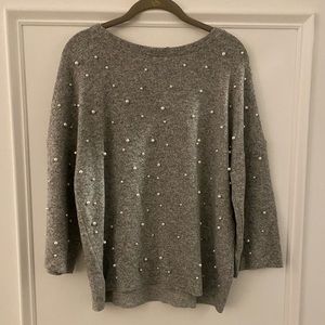 NWT ZARA GREY PEARL SWEATER WOMENS SIZE SMALL